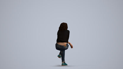 photogrammetry 3D woman casual sitting, realistic human model archviz FBX, front view render