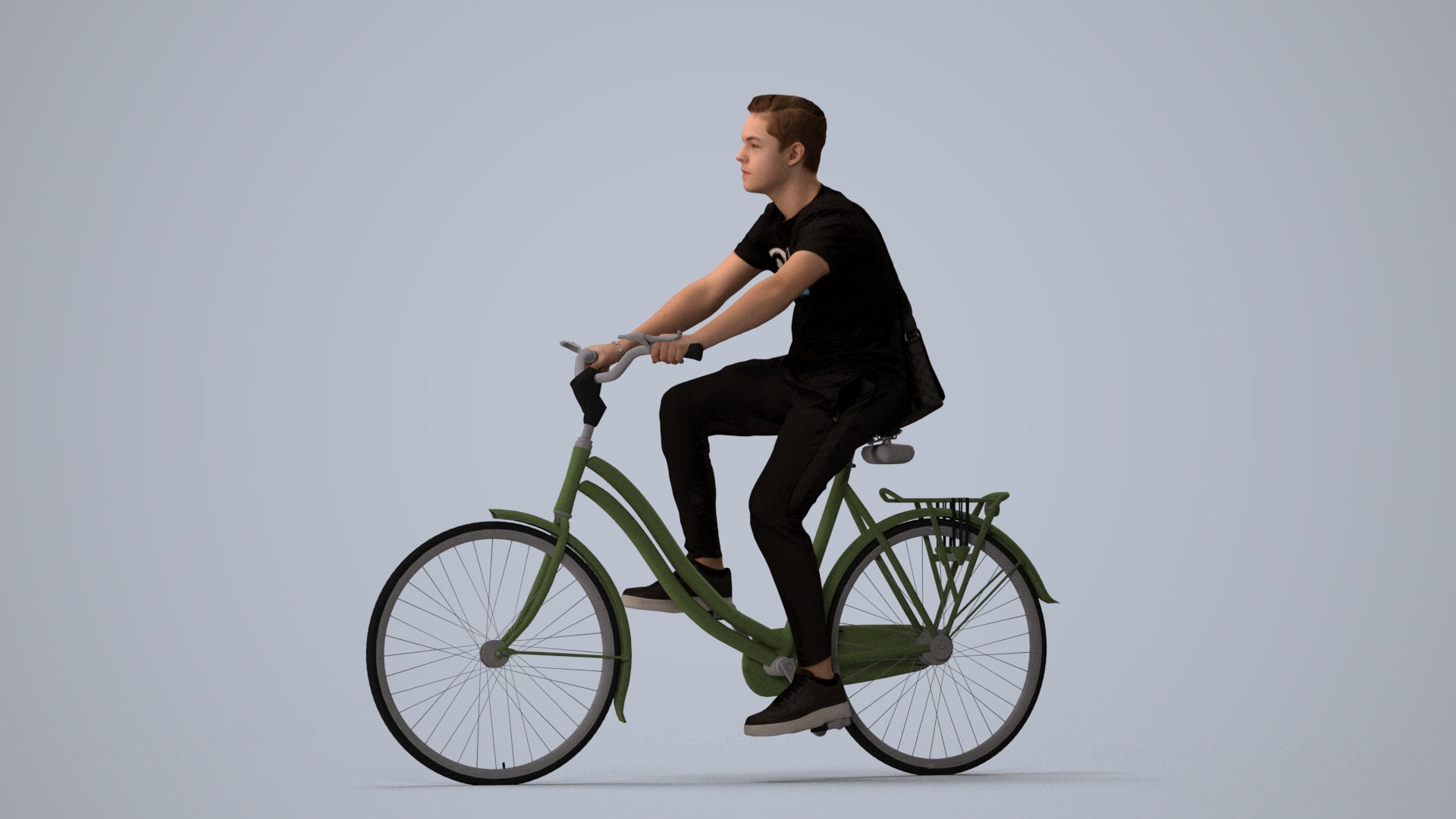 3D people model boy casual cycling, scanned human for 3ds Max rendering, three-quarter view render