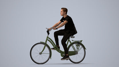 3D people model boy casual cycling, scanned human for 3ds Max rendering, three-quarter view render