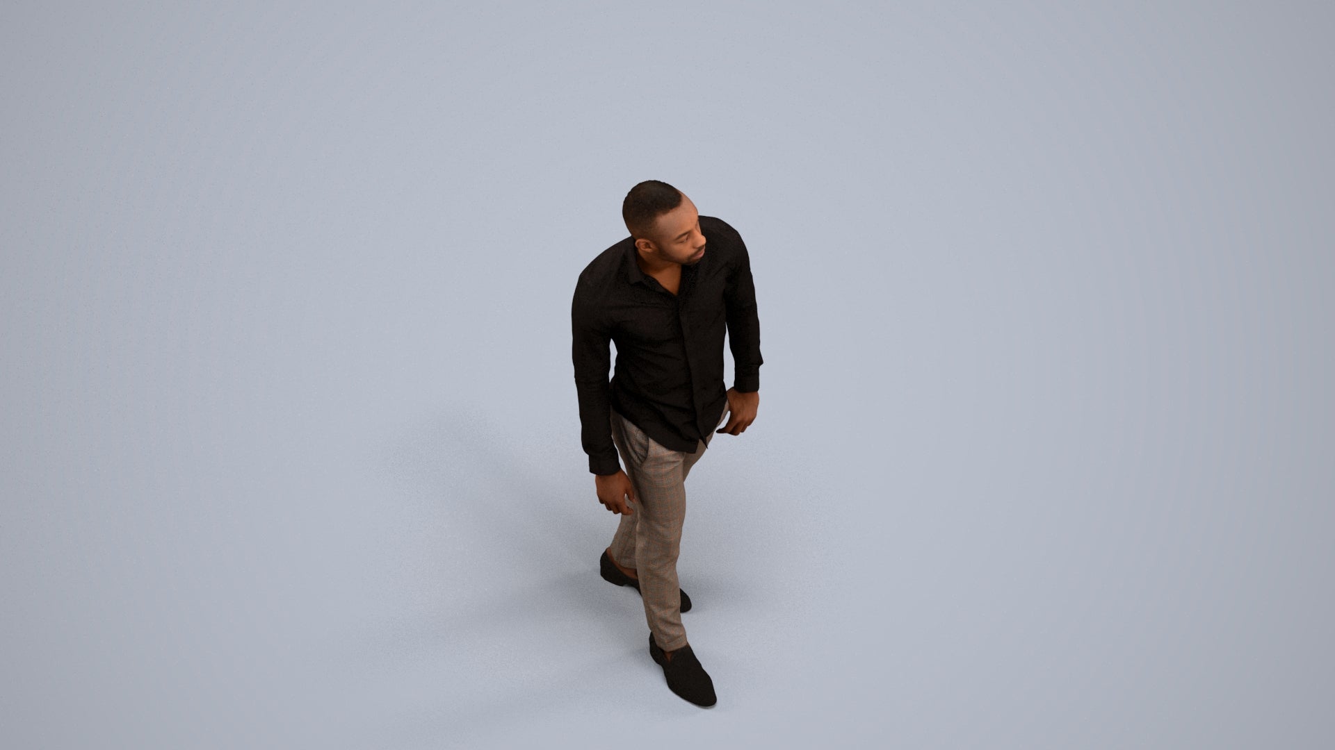 photogrammetry 3D man business walking, realistic human model archviz FBX, back view render