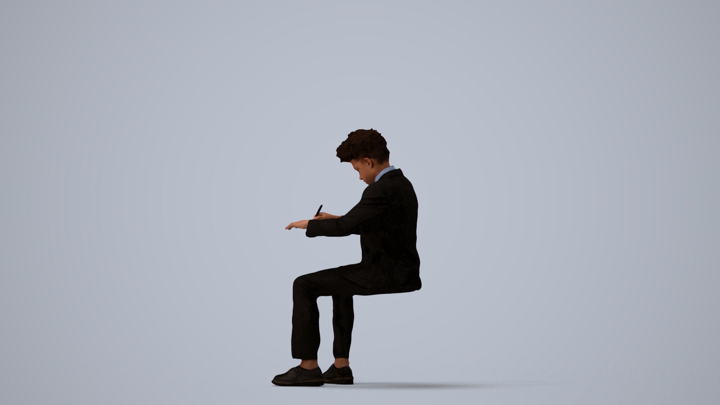 3D human model boy kids, photogrammetry scanned person for archviz, three-quarter view render