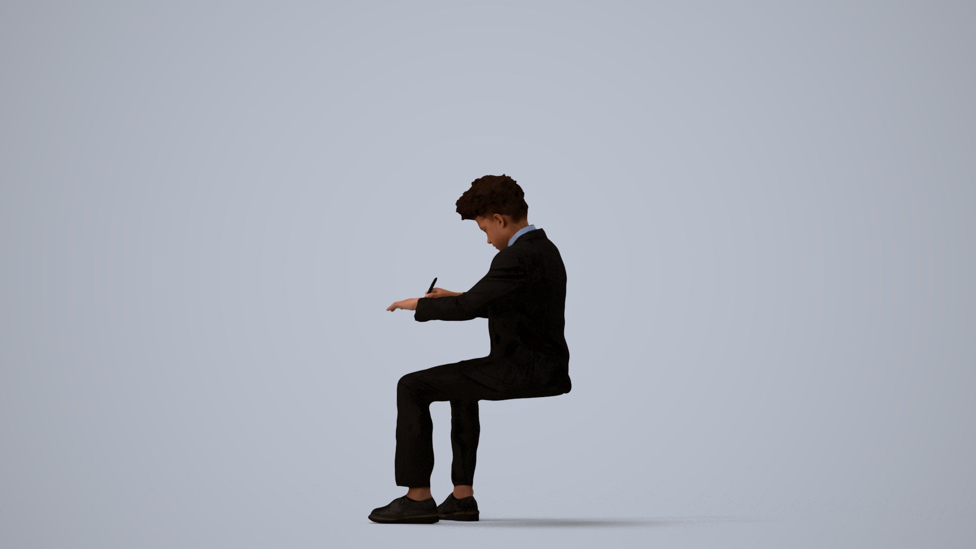 3D human model boy kids, photogrammetry scanned person for archviz, three-quarter view render