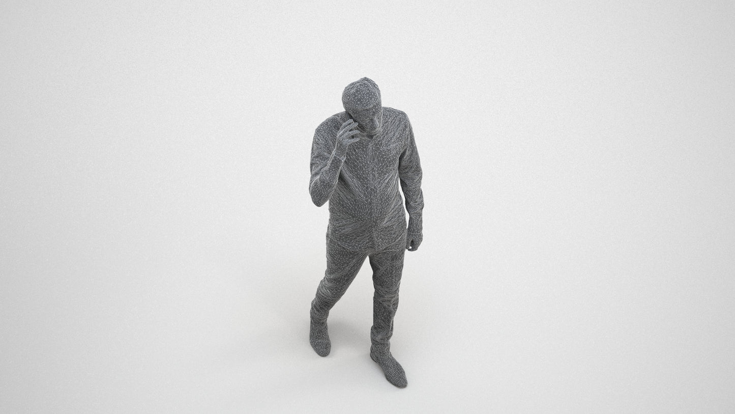 3D scanned man walking business, photorealistic archviz people for Enscape and SketchUp, wireframe three-quarter view