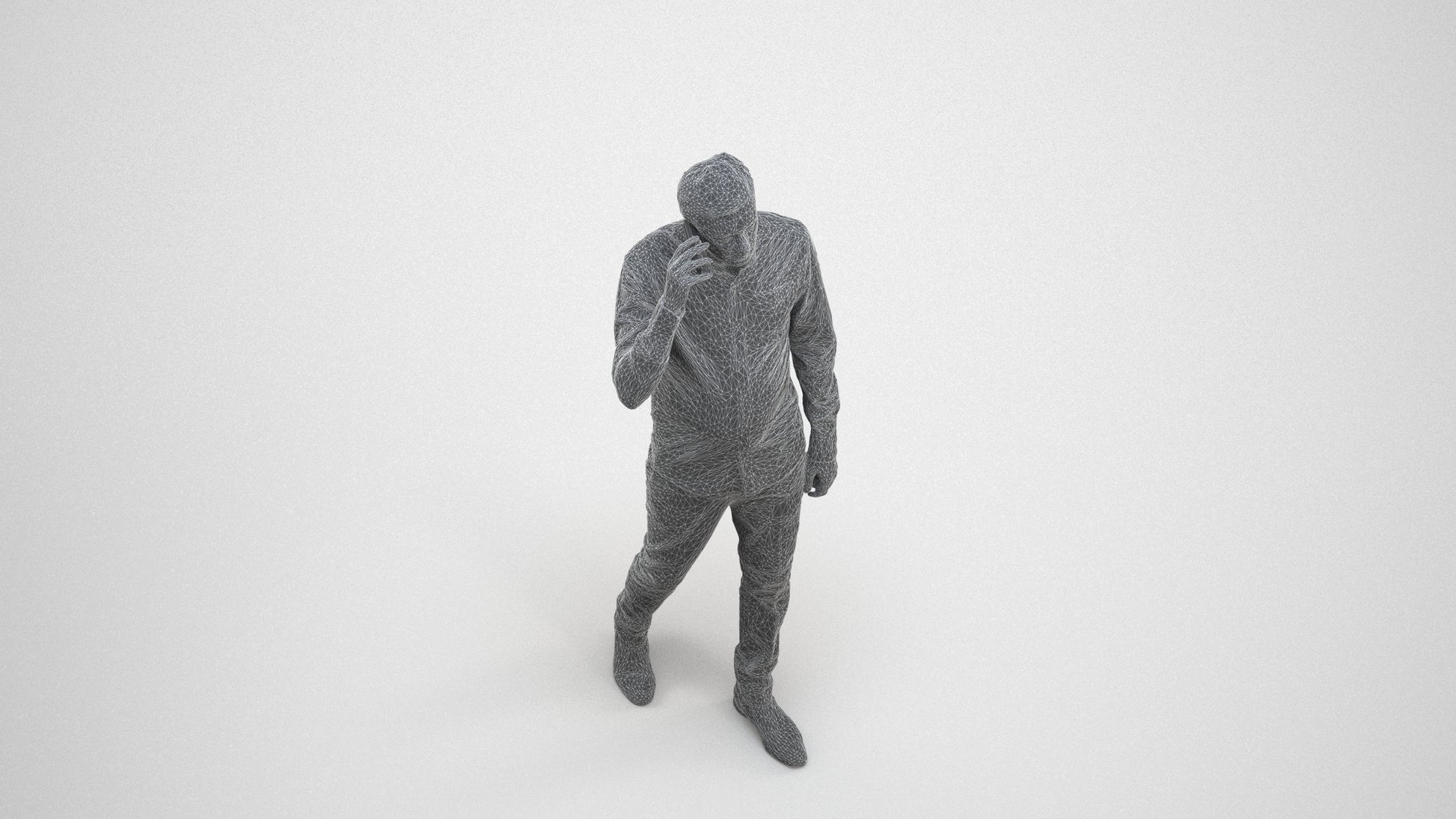 3D scanned man walking business, photorealistic archviz people for Enscape and SketchUp, wireframe three-quarter view