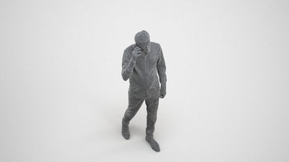 3D scanned man walking business, photorealistic archviz people for Enscape and SketchUp, wireframe three-quarter view