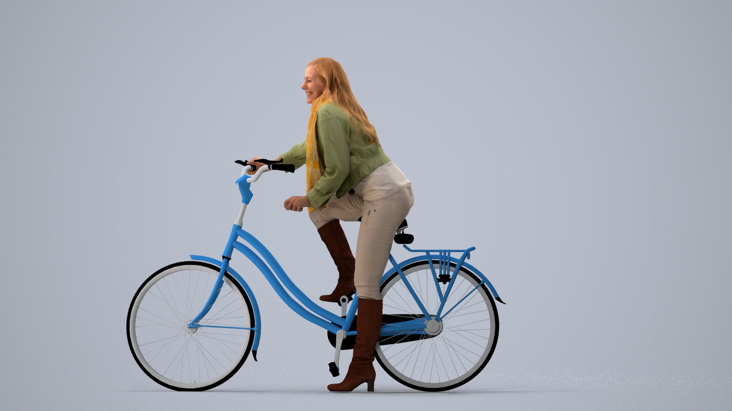 3D people model woman casual cycling, scanned human for 3ds Max rendering, three-quarter view render