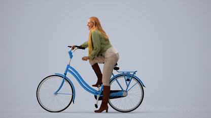 3D people model woman casual cycling, scanned human for 3ds Max rendering, three-quarter view render