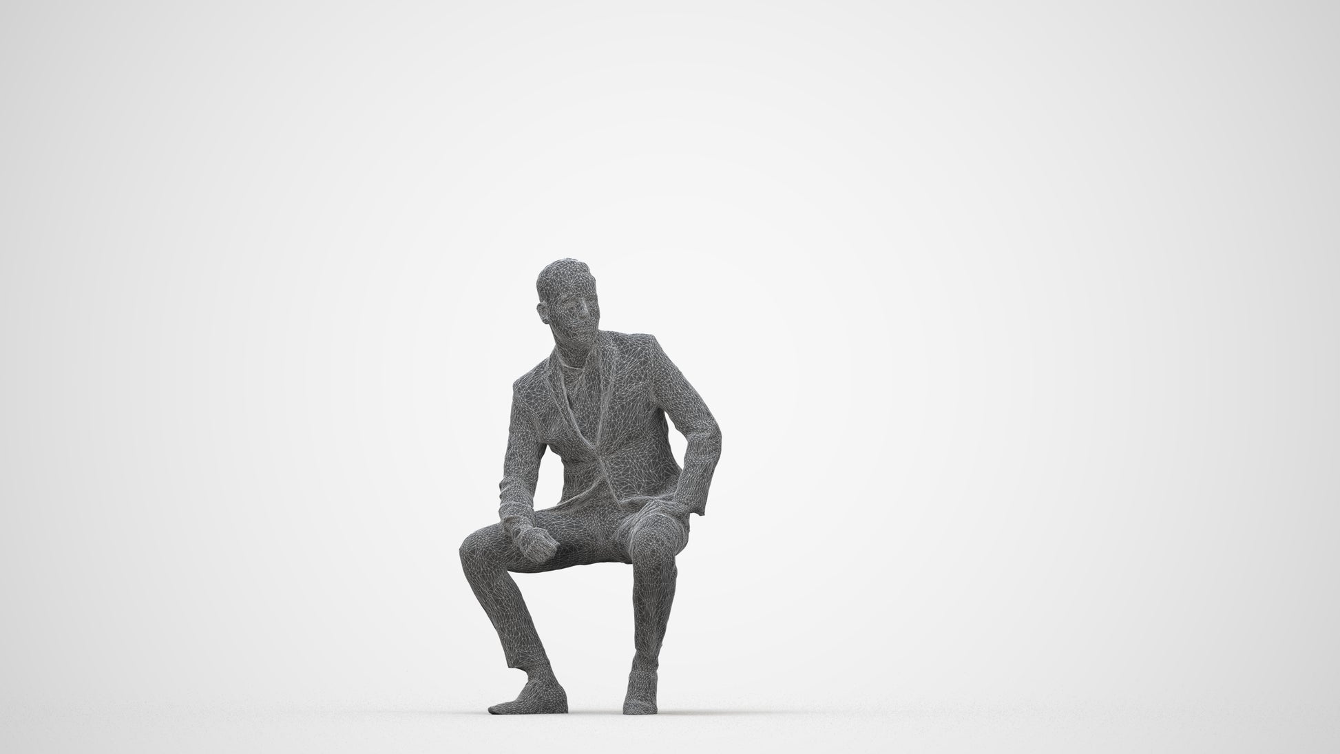 realistic 3D man formal sitting, scanned archviz people for Blender and 3ds Max, wireframe back view