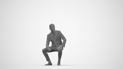 realistic 3D man formal sitting, scanned archviz people for Blender and 3ds Max, wireframe back view
