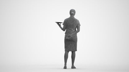 photogrammetry 3D woman hospitality, realistic human model archviz FBX, wireframe front view