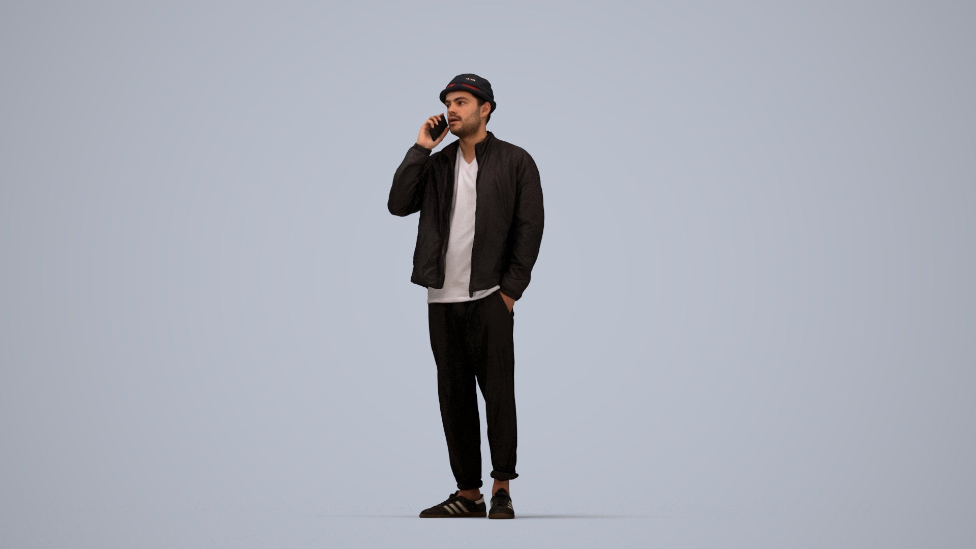 3D scanned man standing casual, photorealistic archviz people for Enscape and SketchUp, top-down view render