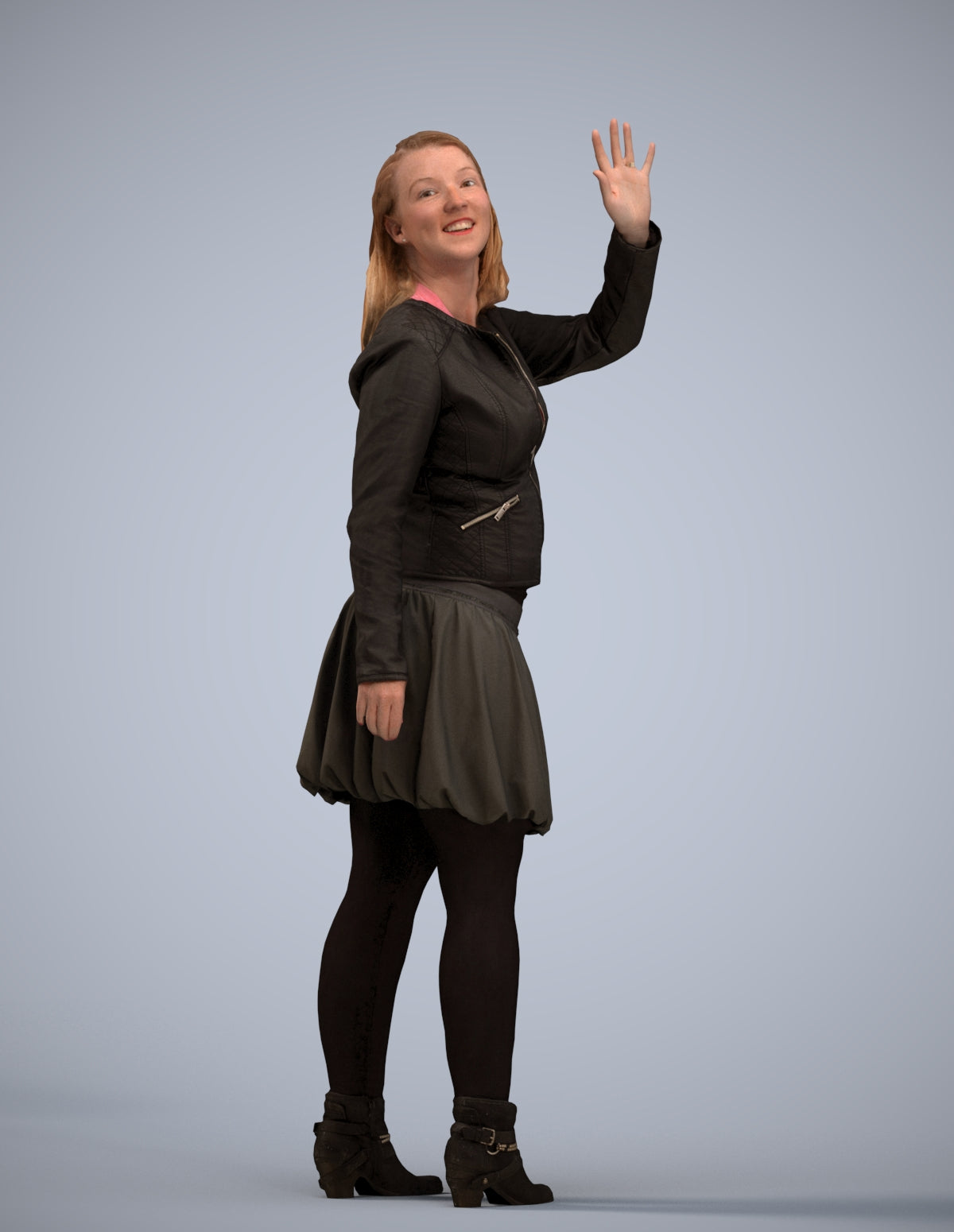 3D human model woman casual standing, photogrammetry scanned person for archviz