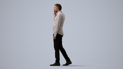 3D scanned man walking business, photorealistic archviz people for Enscape and SketchUp, three-quarter view render