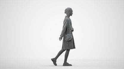 realistic 3D woman casual walking, scanned archviz people for Blender and 3ds Max, wireframe side view