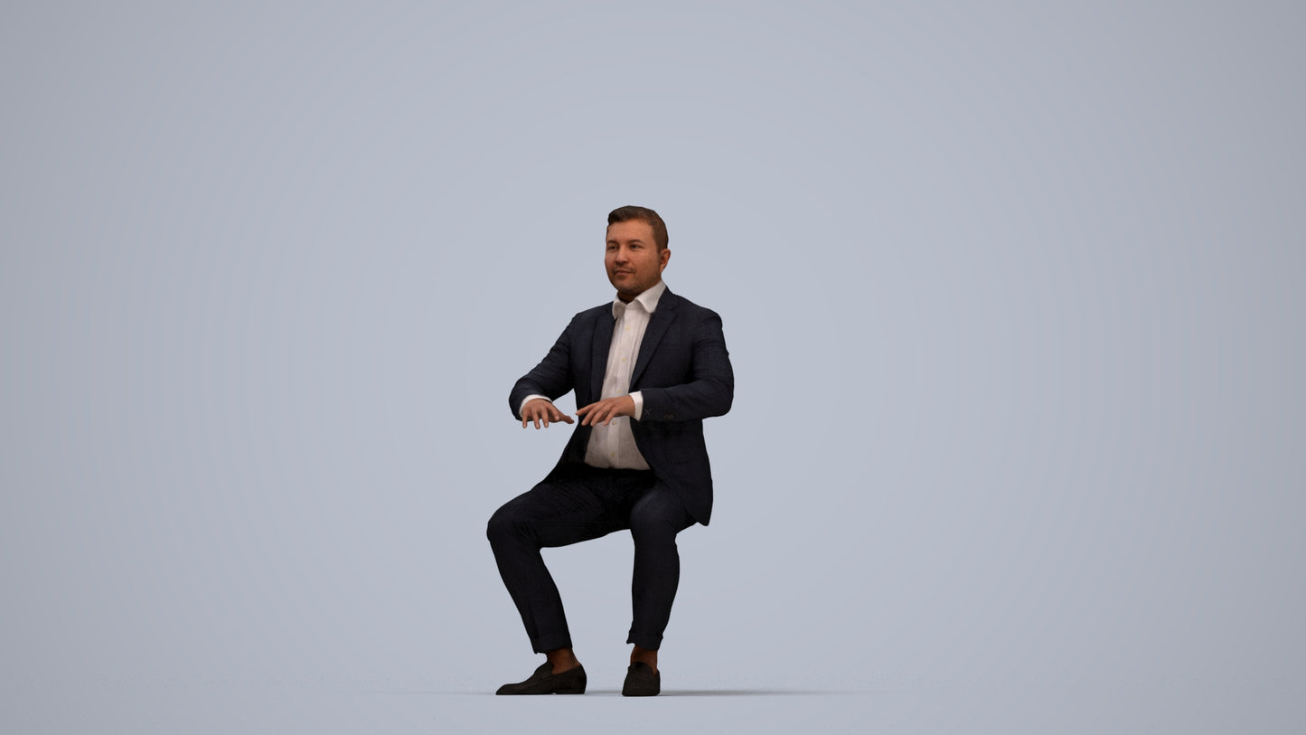 3D human model man business, photogrammetry scanned person for archviz, top-down view render