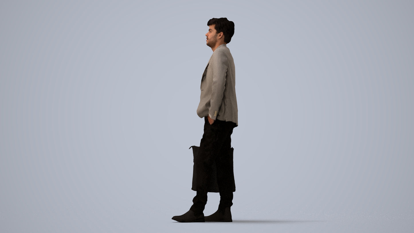 scanned 3D man casual standing, photogrammetry people for Enscape and V-Ray, three-quarter view render