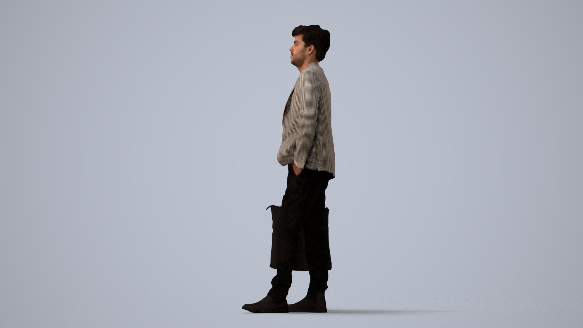 scanned 3D man casual standing, photogrammetry people for Enscape and V-Ray, three-quarter view render