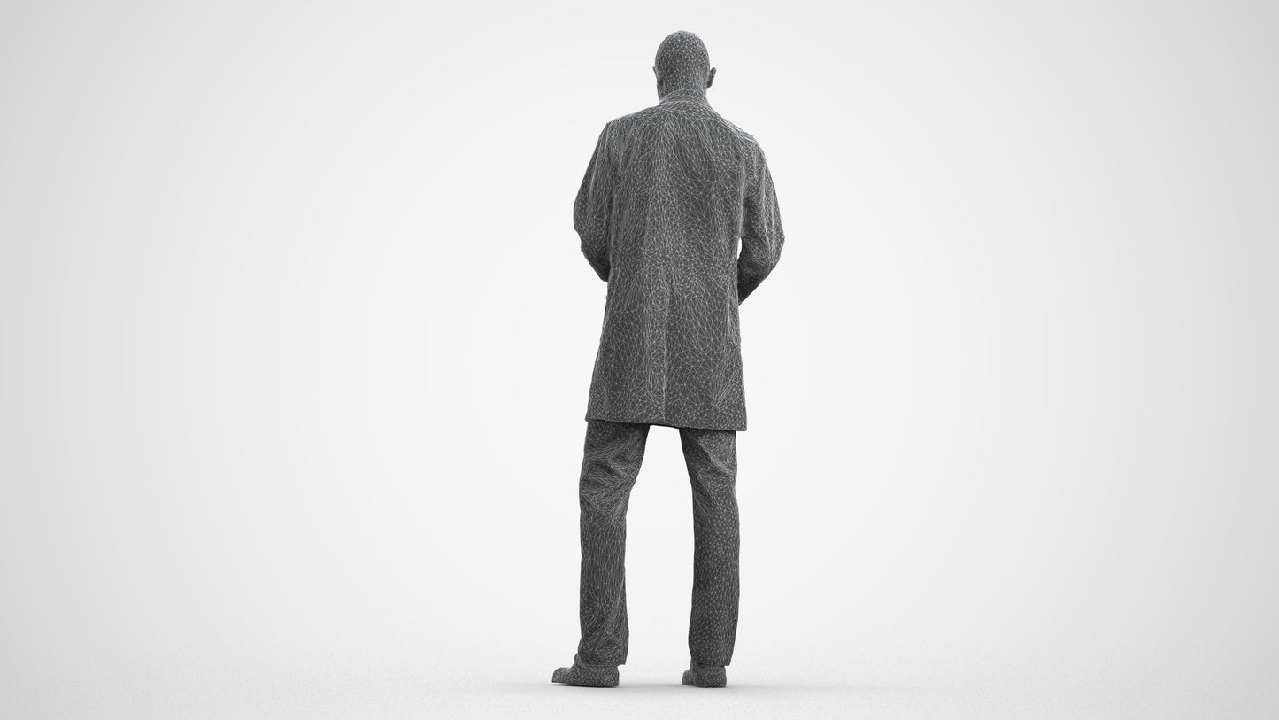 3D scanned man medical, photorealistic archviz people for Enscape and SketchUp, wireframe front view