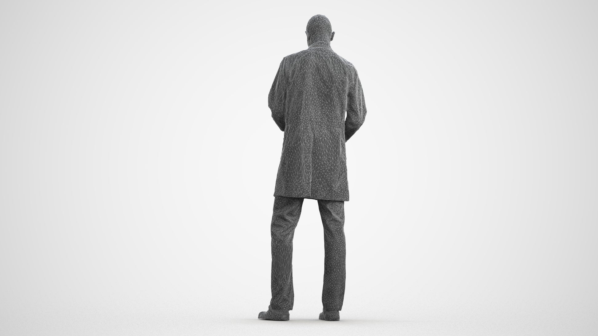 3D scanned man medical, photorealistic archviz people for Enscape and SketchUp, wireframe front view