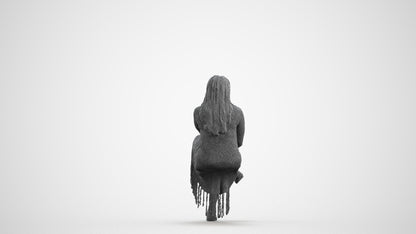 realistic 3D woman casual sitting, scanned archviz people for Blender and 3ds Max, wireframe front view