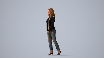realistic 3D human woman casual walking, archviz people FBX OBJ for Blender, three-quarter view render