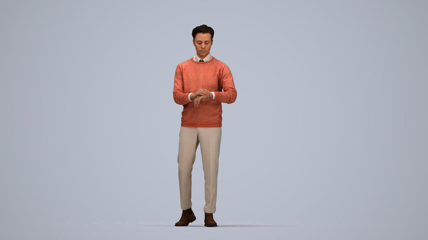 3D people model man casual walking, scanned human for 3ds Max rendering, top-down view render