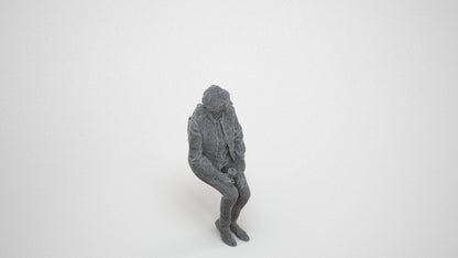 3D scanned senior woman sitting casual, photorealistic archviz people for Enscape and SketchUp, wireframe three-quarter view
