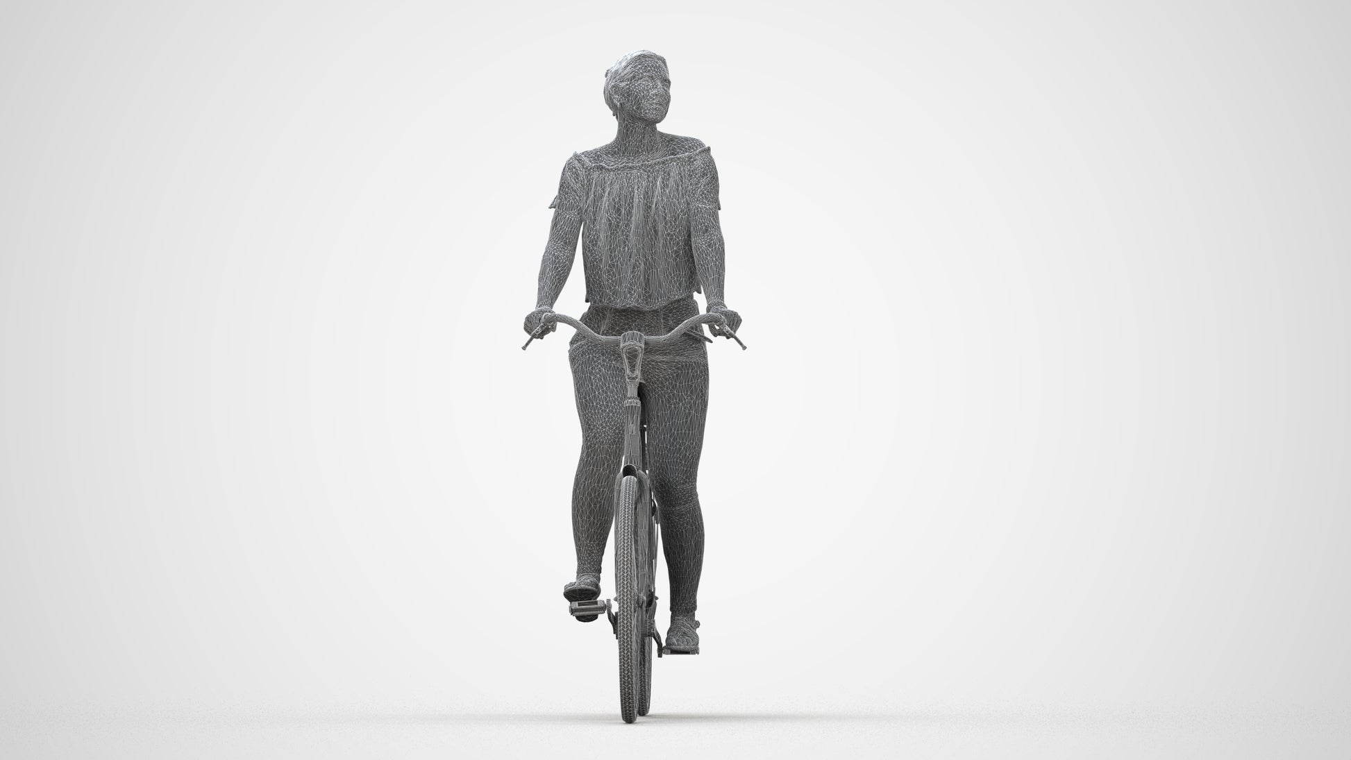 3D people model woman casual cycling, scanned human for 3ds Max rendering, wireframe back view