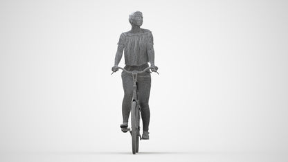 3D people model woman casual cycling, scanned human for 3ds Max rendering, wireframe back view