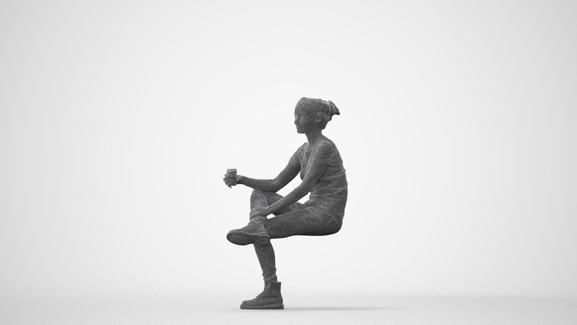 realistic 3D human woman casual sitting, archviz people FBX OBJ for Blender, square thumbnail