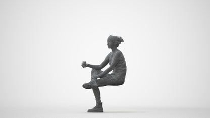 realistic 3D human woman casual sitting, archviz people FBX OBJ for Blender, square thumbnail
