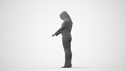 3D human model woman casual standing, photogrammetry scanned person for archviz, square thumbnail