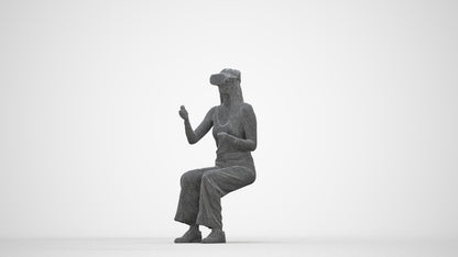 photogrammetry 3D woman casual sitting, realistic human model archviz FBX, wireframe back view