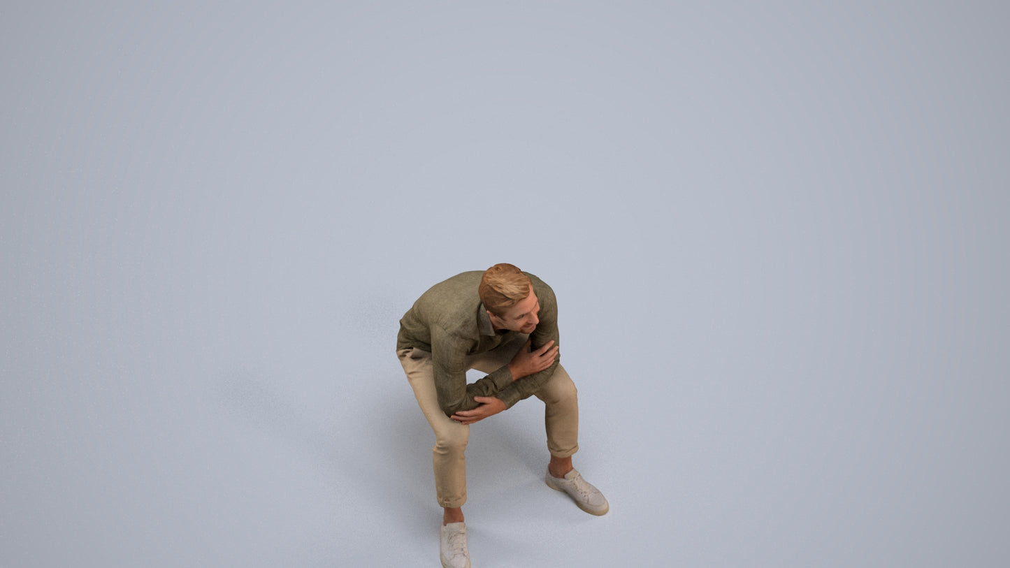 3D scanned man sitting casual, photorealistic archviz people for Enscape and SketchUp, back view render