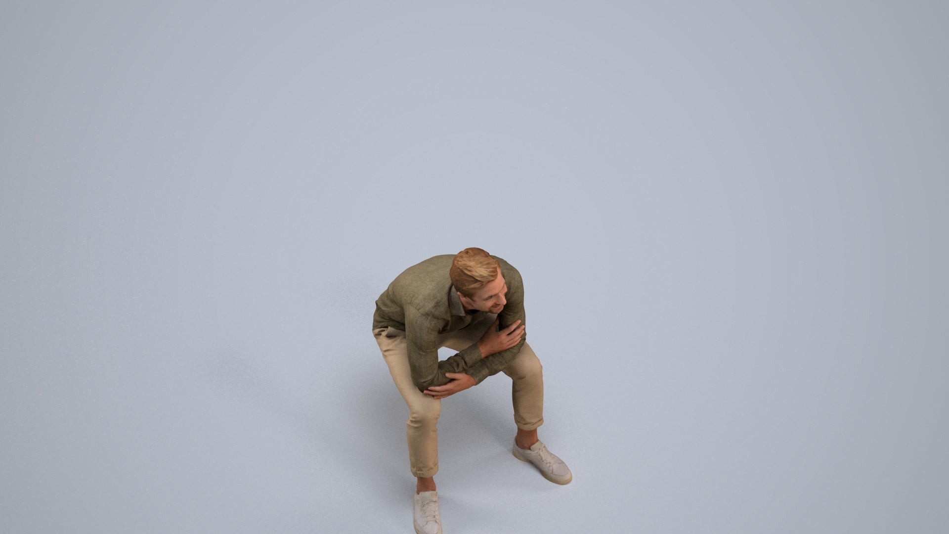 3D scanned man sitting casual, photorealistic archviz people for Enscape and SketchUp, back view render
