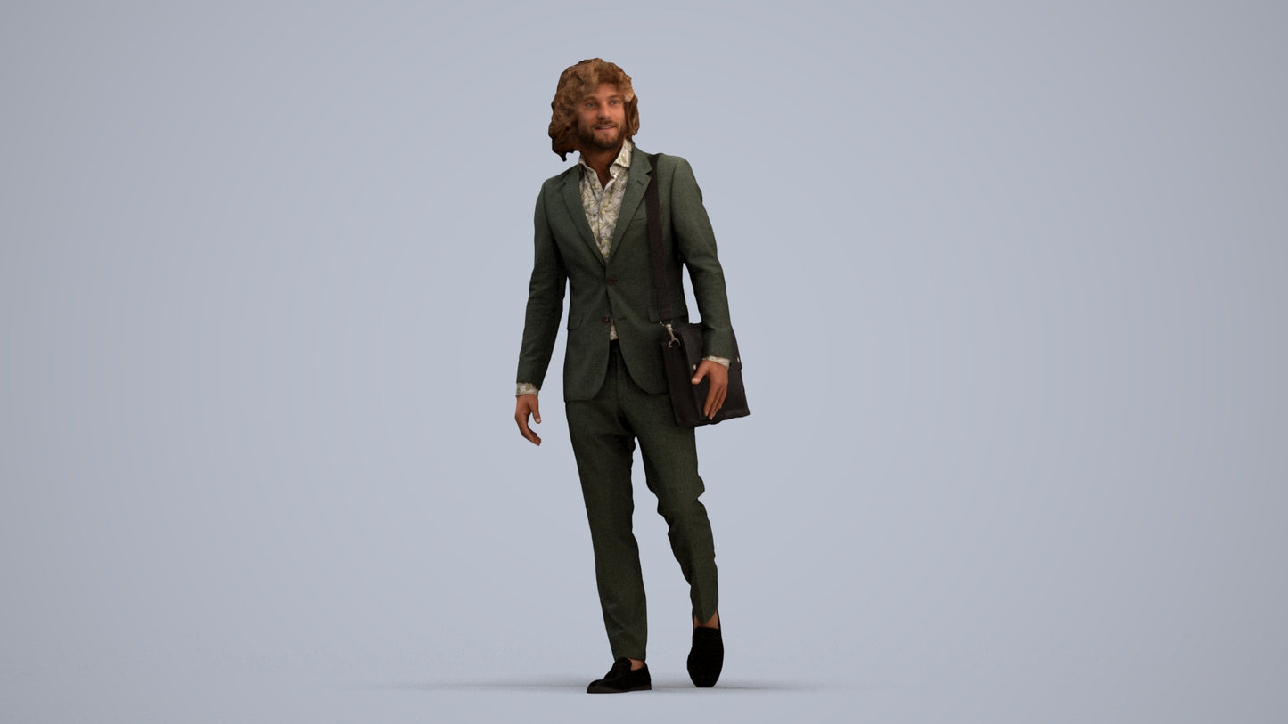 realistic 3D man business walking, scanned archviz people for Blender and 3ds Max, standing pose render