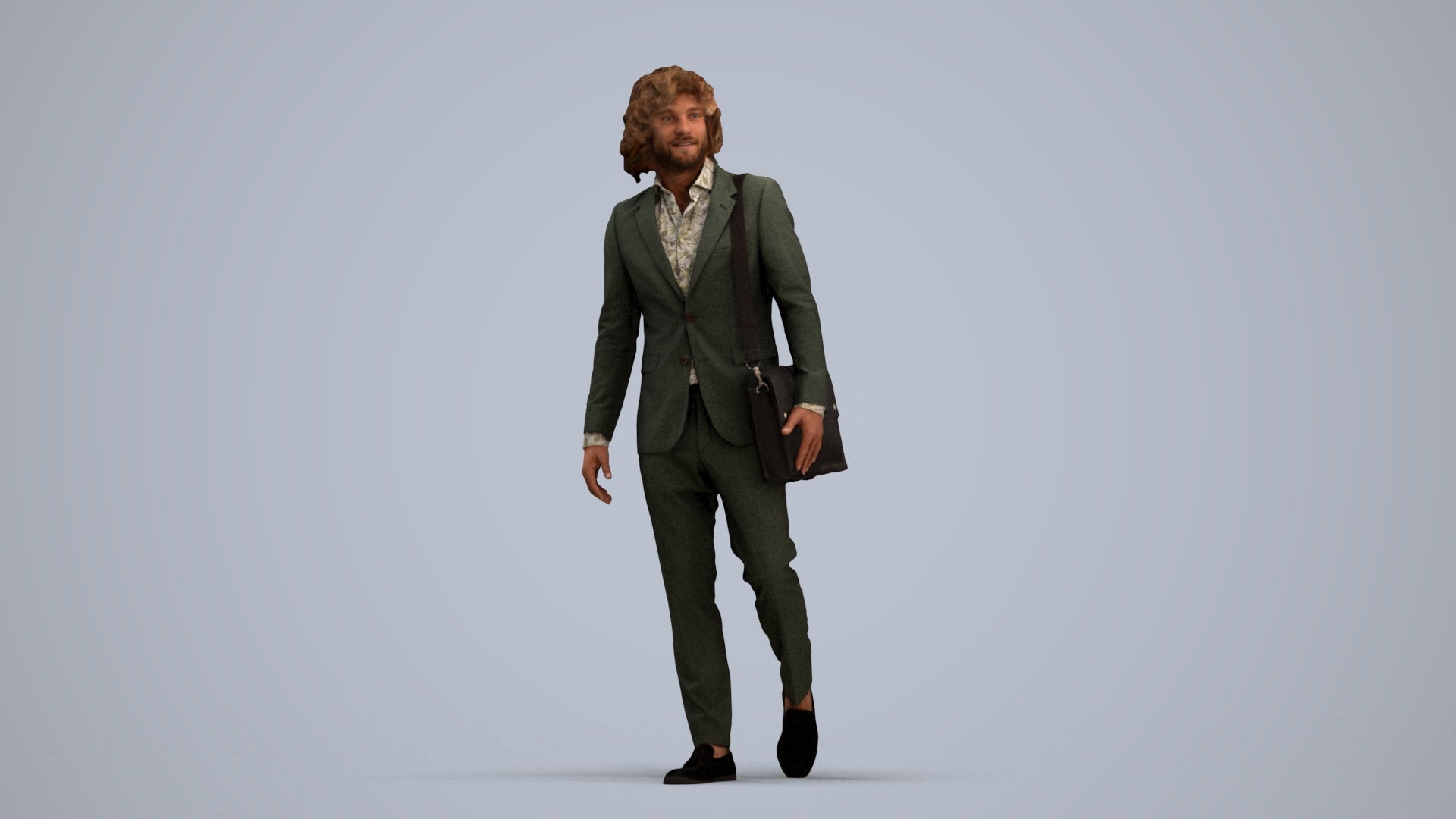 realistic 3D man business walking, scanned archviz people for Blender and 3ds Max, standing pose render