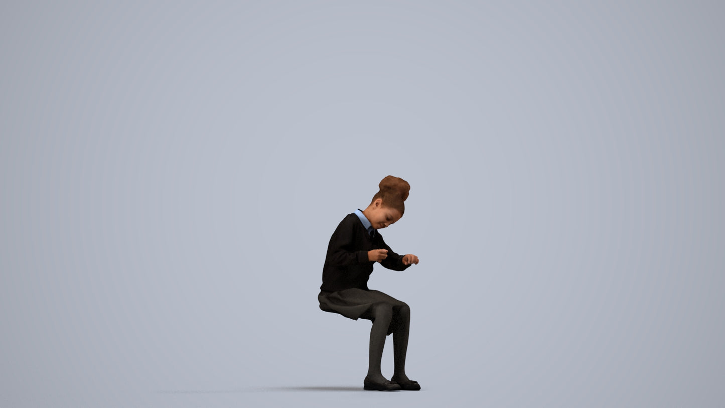 3D human model woman kids, photogrammetry scanned person for archviz, side view render