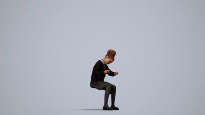 3D human model woman kids, photogrammetry scanned person for archviz, side view render