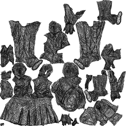photogrammetry 3D girl kids, realistic human model archviz FBX, wireframe top-down view