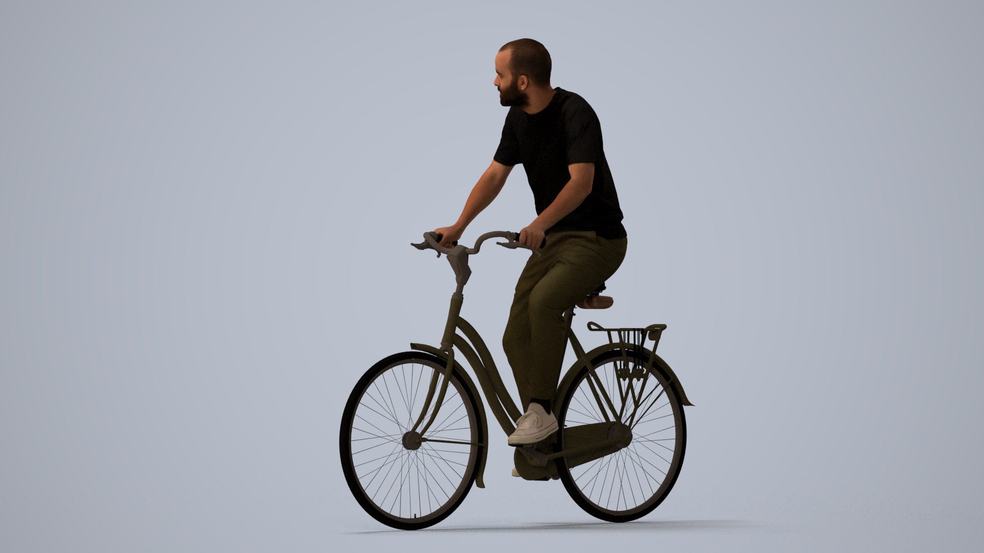 realistic 3D man casual cycling, scanned archviz people for Blender and 3ds Max, three-quarter view render