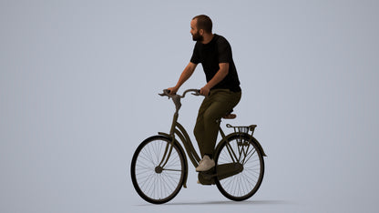 realistic 3D man casual cycling, scanned archviz people for Blender and 3ds Max, three-quarter view render