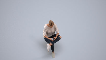 photogrammetry 3D woman casual sitting, realistic human model archviz FBX, back view render