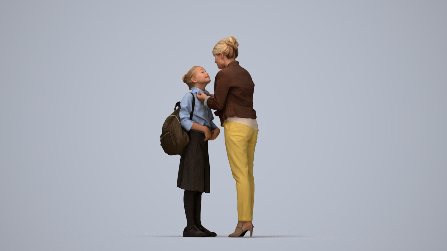 3D scanned girl kids casual, photorealistic archviz people for Enscape and SketchUp, top-down view render