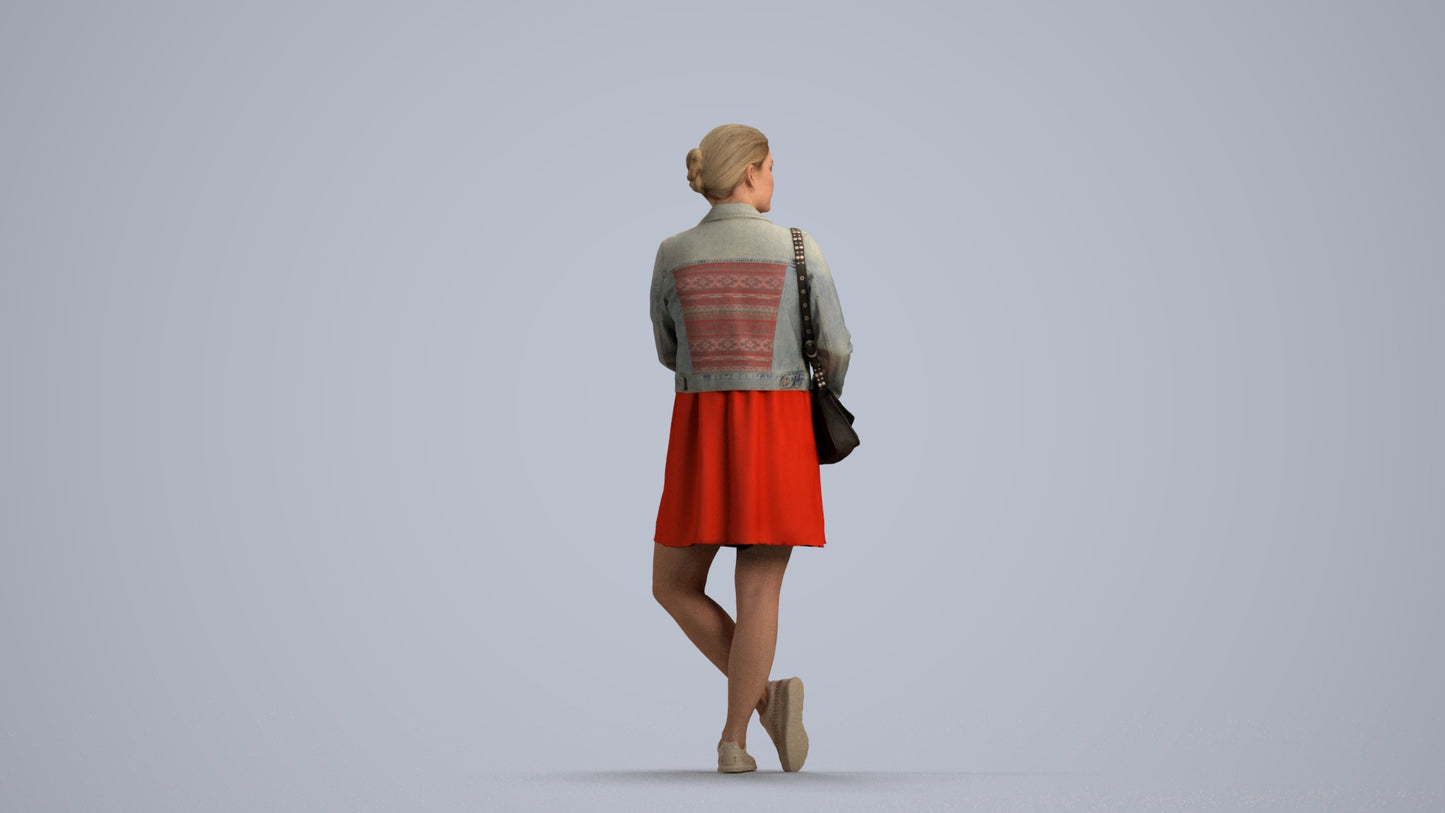 realistic 3D human woman casual standing, archviz people FBX OBJ for Blender, front view render