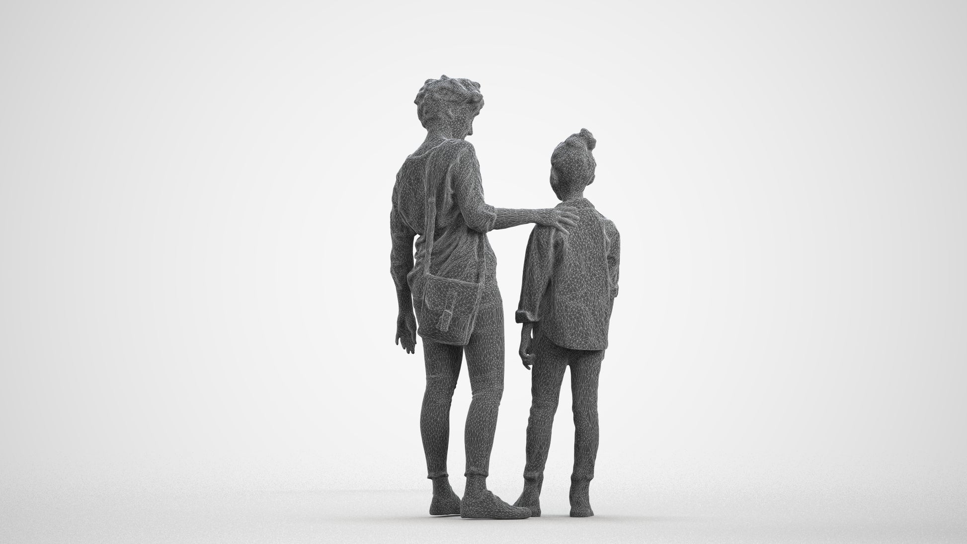 realistic 3D girl casual kids, scanned archviz people for Blender and 3ds Max, wireframe front view