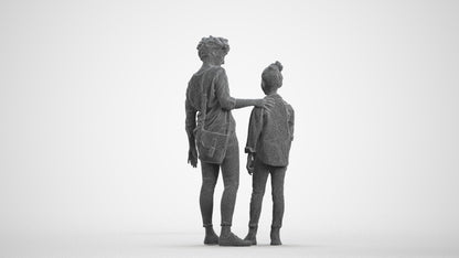 realistic 3D girl casual kids, scanned archviz people for Blender and 3ds Max, wireframe front view