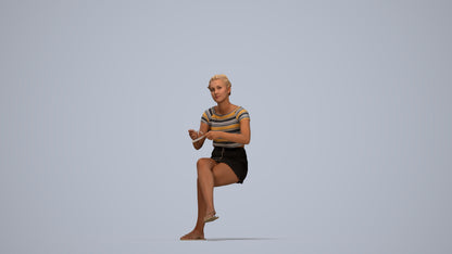 scanned 3D woman casual sitting, photogrammetry people for Enscape and V-Ray, top-down view render
