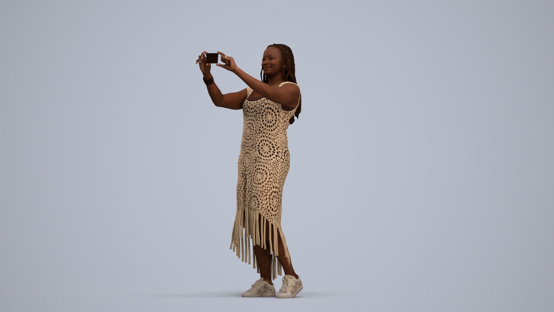 realistic 3D woman casual standing, scanned archviz people for Blender and 3ds Max, standing pose render