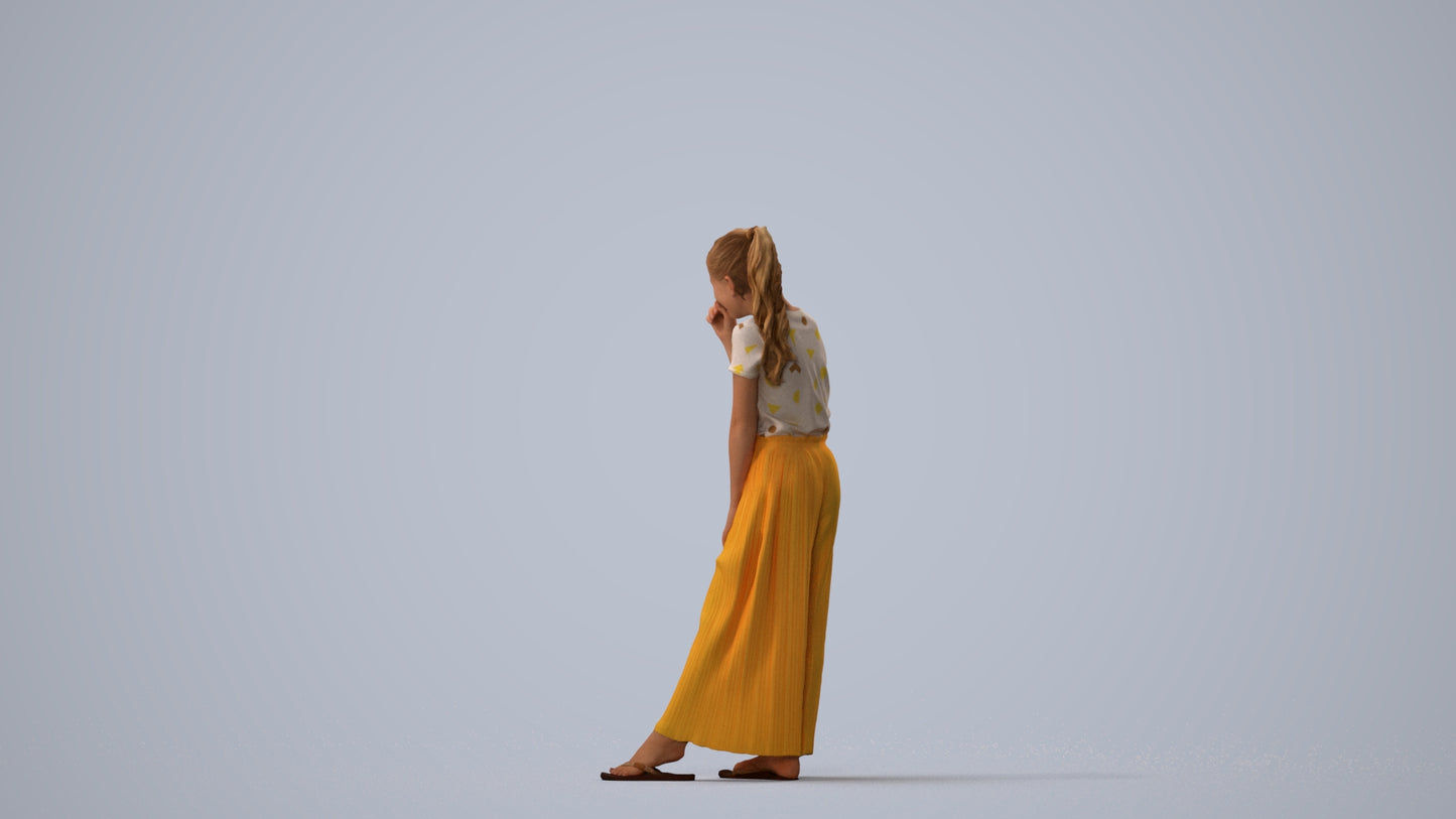 3D people model girl casual kids, scanned human for 3ds Max rendering, three-quarter view render